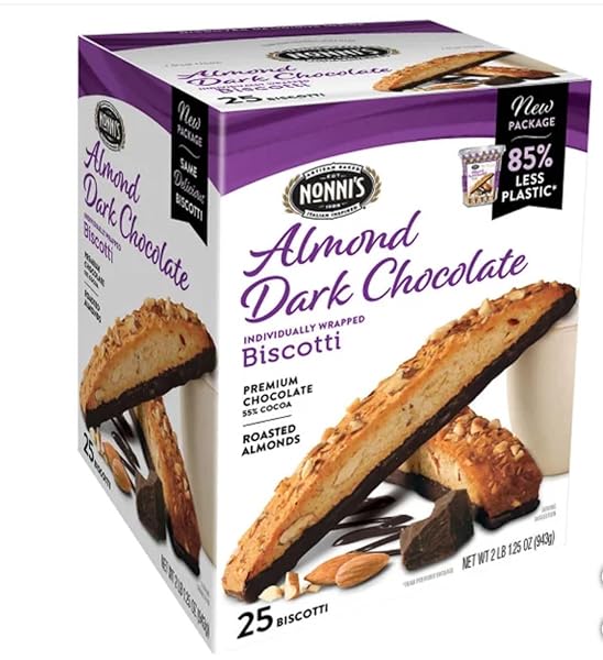 NONNI’S ALMOND DARK CHOCOLATE BISCOTTI: 25 COUNT, 2LB,1.25...