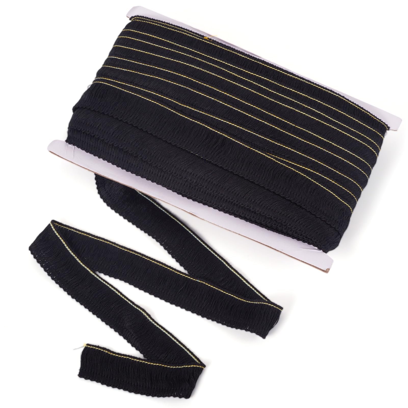 Craftdady 27 Yards Black Fringe Tassel Trim 25mm Polyerter Fibre Fringe Trim for Sewing Quilting DIY Home Decoration