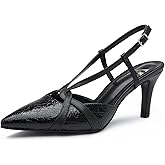Viloporlor Women's Slingback Kitten Heels - Closed Pointed Toe Pumps with Cross-Strap Low Heel Dress Shoes for Wedding, Party & Daily Wear