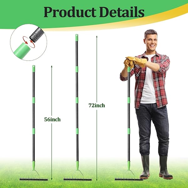 JAOTREL THATCH RAKE,COLD-PRESSED STEEL DETHATCHER RAKE – 56 INCH ADJUSTABLE HANDLE, ERGONOMIC GRIP, RUST-RESISTANT – PERFECT FOR GARDENS, LAWNS, FIELDS, & MORE – SENIOR-FRIENDLY DESIGN
