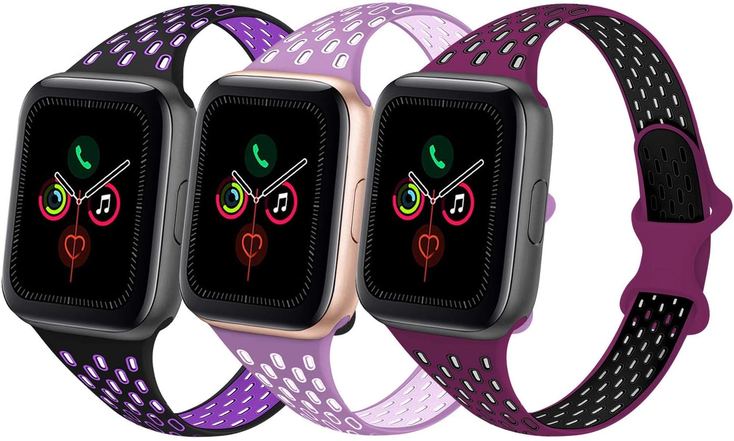 TRA Sport Slim Silicone Band Compatible for Apple Watch Band 38mm 42mm 40mm 44mm, Thin Breathable Narrow Replacement Strap Wristband for iWatch Series SE/6/5/4/3/2/1 Women Men