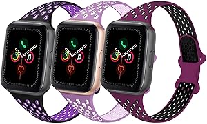 TRA Sport Slim Silicone Band Compatible for Apple Watch Band 38mm 42mm 40mm 44mm, Thin Breathable Narrow Replacement Strap Wristband for iWatch Series SE/6/5/4/3/2/1 Women Men