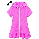 LUCKYGAL Girls Swim Cover Up Kids Swimsuit Coverup Terry Zip-Up Beach Bathing Suit Wraps with Sunglasses