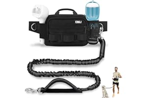 ETACCU Hands Free Dog Leash with Zipper Pouch, Waist Belt for Large Medium Dogs for Running, Walking, Jogging and Hiking, Dual Padded Handles and Durable Bungee - Black (1 Dog Black)