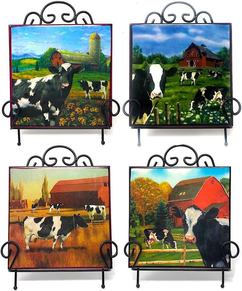 Mayrich Cow Decor Set of 4 Cows Small Prints Farm Country Barnyard Inspired Art with Easels 6