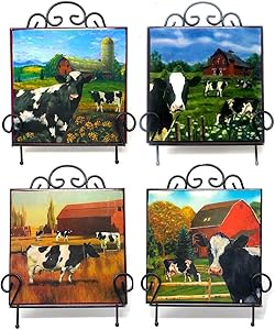 Mayrich Cow Decor Set of 4 Cows Small Prints Farm Country Barnyard Inspired Art with Easels 6