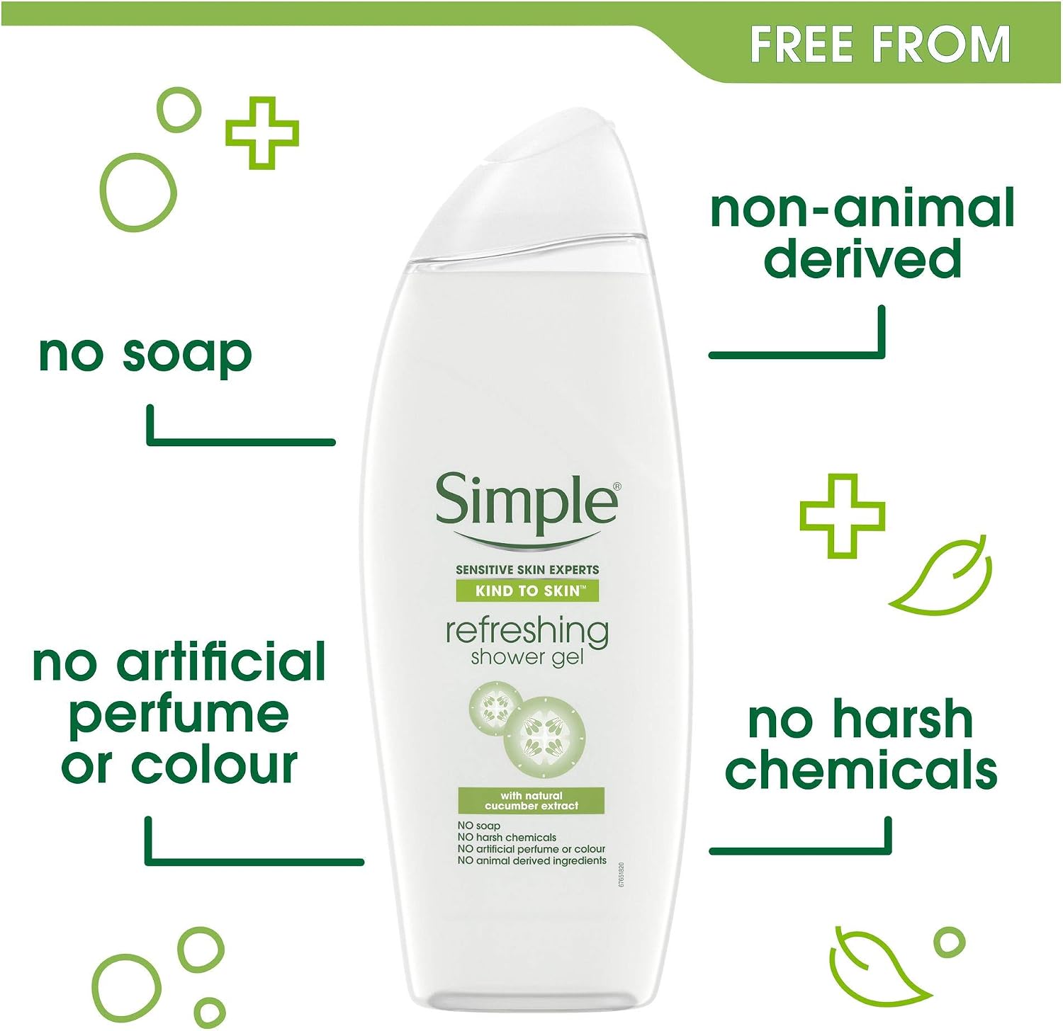 Simple Kind to Skin Refreshing Shower Gel pack of 6 UK's #1 facial skin care brand* body wash for all skin types 500 ml - Image 4