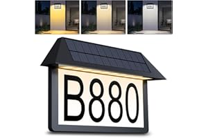 DEERDANCE Solar Address Sign, House Numbers Sign for Outside 3 Color Temperature, 350LM Super Brightness Address Numbers, Wall Mounted Address Plaque for Home Yard Street