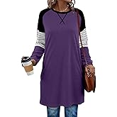 KISSMODA Women's Long Sleeve Tunic Tops Fall for Leggings Casual Long Tunics with Pockets T Shirts Loose S-3XL