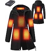 GOTOBI Graphene Heated Jackets for Women with 12V 18400mAh Battery Pack, Hood Fleece Lined Windproof Waterproof Coat