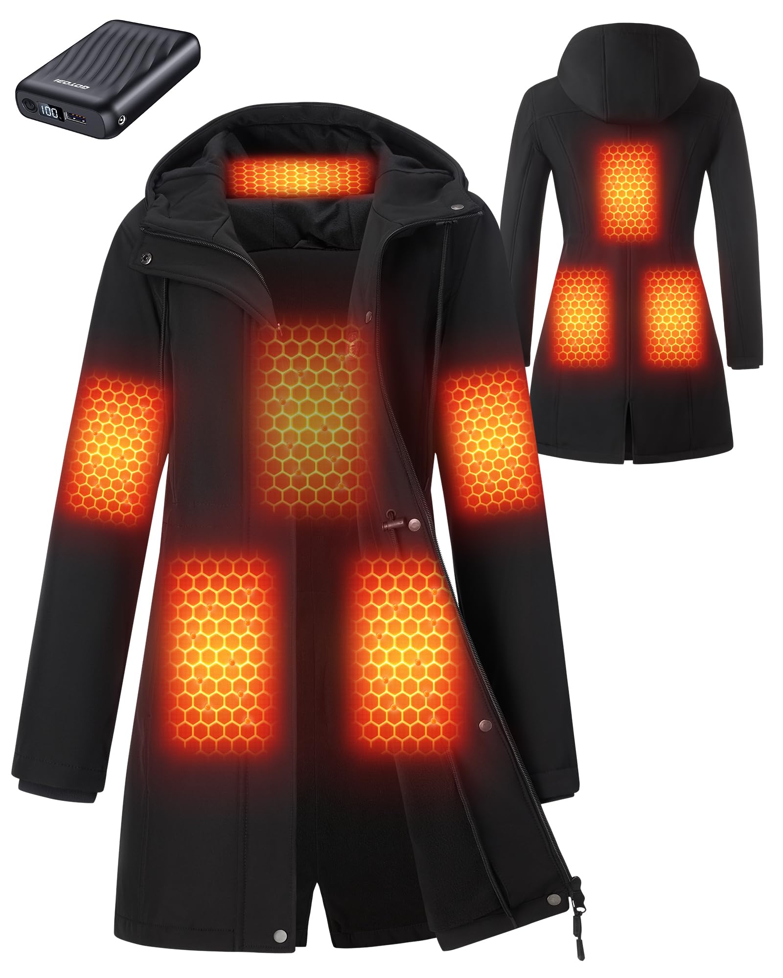 Photo 1 of GOTOBI Graphene Heated Jackets for Women with 12V 18400mAh Battery Pack, Hood Fleece Lined Windproof Waterproof Coat