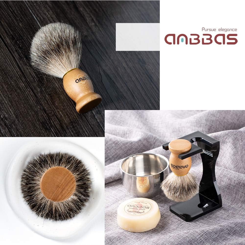 Anbbas Badger Shaving Brush Arcylic Brush Holder Stand with Stainless Steel Bowl and Gift Shaving Soap for Men - Image 4