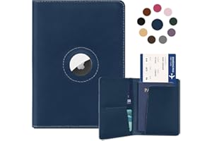 KICOROINY Airtag Passport Holder for Women Men Travel, Real Leather Passport Wallet, Handmade Passport Cover Case with Airtag Slot, Travel Must Haves Essentials Accessories Birthday Gifts (Crazy Horse, Blue)