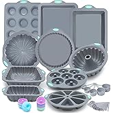 To encounter 51 Piece Silicone Baking Pan Set, Non-Stick Bakeware Set with Baking Pans, Reusable Donut Mold, Food-Grade Silicone Molds for Cakes, Cookies, Muffins, Bread, Light Grey
