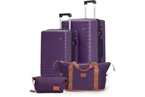 Cosbarn Luggage Sets 4 Piece, Suitcases with Wheels, PP Hard Case Luggage with Upgraded Shock-absorbing Spinner Wheel&TSA Lock, Carry On Luggage Set