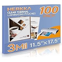 HERKKA 100 Pack Laminating Sheets, Hold 11 x 17 Inch Sheet, 3 Mil Clear Thermal Laminating Pouches 11.5 x 17.5 Inch Laminatio