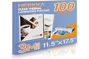 HERKKA 100 Pack Laminating Sheets, Hold 11 x 17 Inch Sheet, 3 Mil Clear Thermal Laminating Pouches 11.5 x 17.5 Inch Laminatio