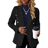 Mina Self 2026 Spring Women's Tweed Blazer Jacket - Double-Breasted Fully-Lined Fashion Warm Casual Work Office Pocket