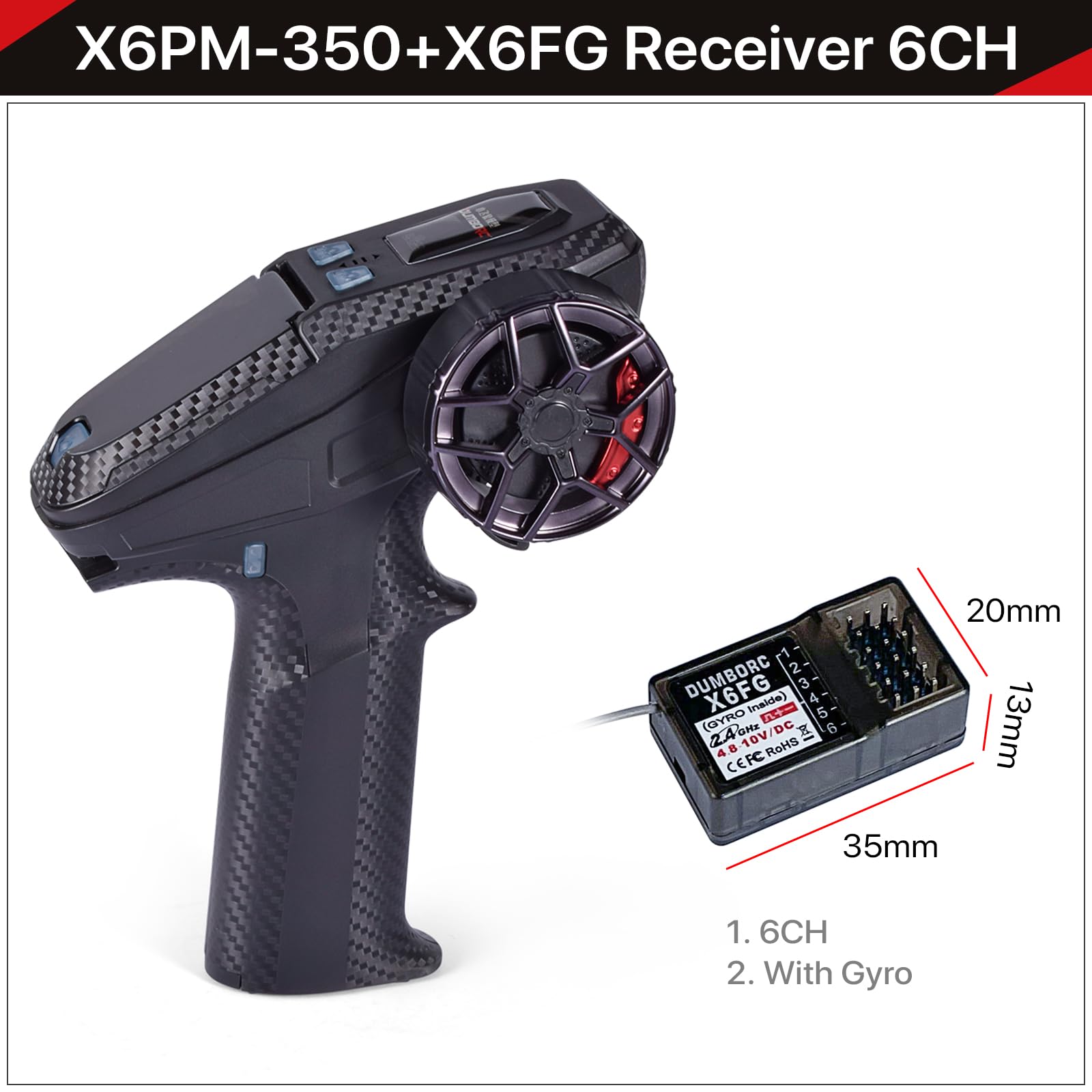 DUMBORC X6PM-350 Leichter RC Transmitter mit Gyro-Empfänger X6FG Mini RC Fernbedienung für RC Autos LKW/Crawler/Racing/Boot/Tank 7