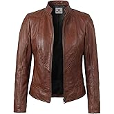 WECNOM Leather Jacket Women Casual Winter Fashion - Real Lambskin Cafe Racer Style Womens Motorcycle Jacket