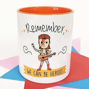 La Mente es Maravillosa – Taza con Frase y dibujo. Regalo original y gracioso (Remember, we can be heroes) Taza Davd Bowie