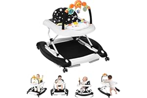 RefoereBabe Baby Walker, 5 in 1 Baby Walkers for Boys Girls 6-12 Months, Foldable Walkers for Babies with Bouncer & Feeding Tray, Music, Adjustable Heights, Activity Walker for Infant