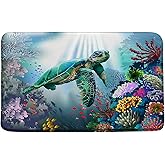 ZKJSMGS Ocean Turtle Bath Rug,Sea Animal Coral Seaweed Underwater Tropical Fish Sea Biological Blue18x30 Inch Bath Mat for Bathroom Kitchen