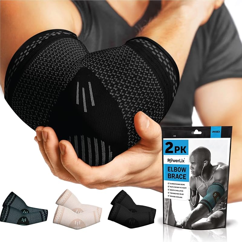 POWERLIX Elbow Support 2 Pack Compression Sleeve Small Black