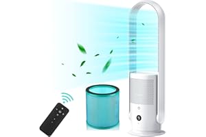 U ULTTY ULTTY Bladeless Tower Fan and Air Purifier 2-in-1, H13 HEPA Filter 99.97% Smoke Dust Pollen Dander, Oscillating Tower Fan with Remote Control CR022D, White