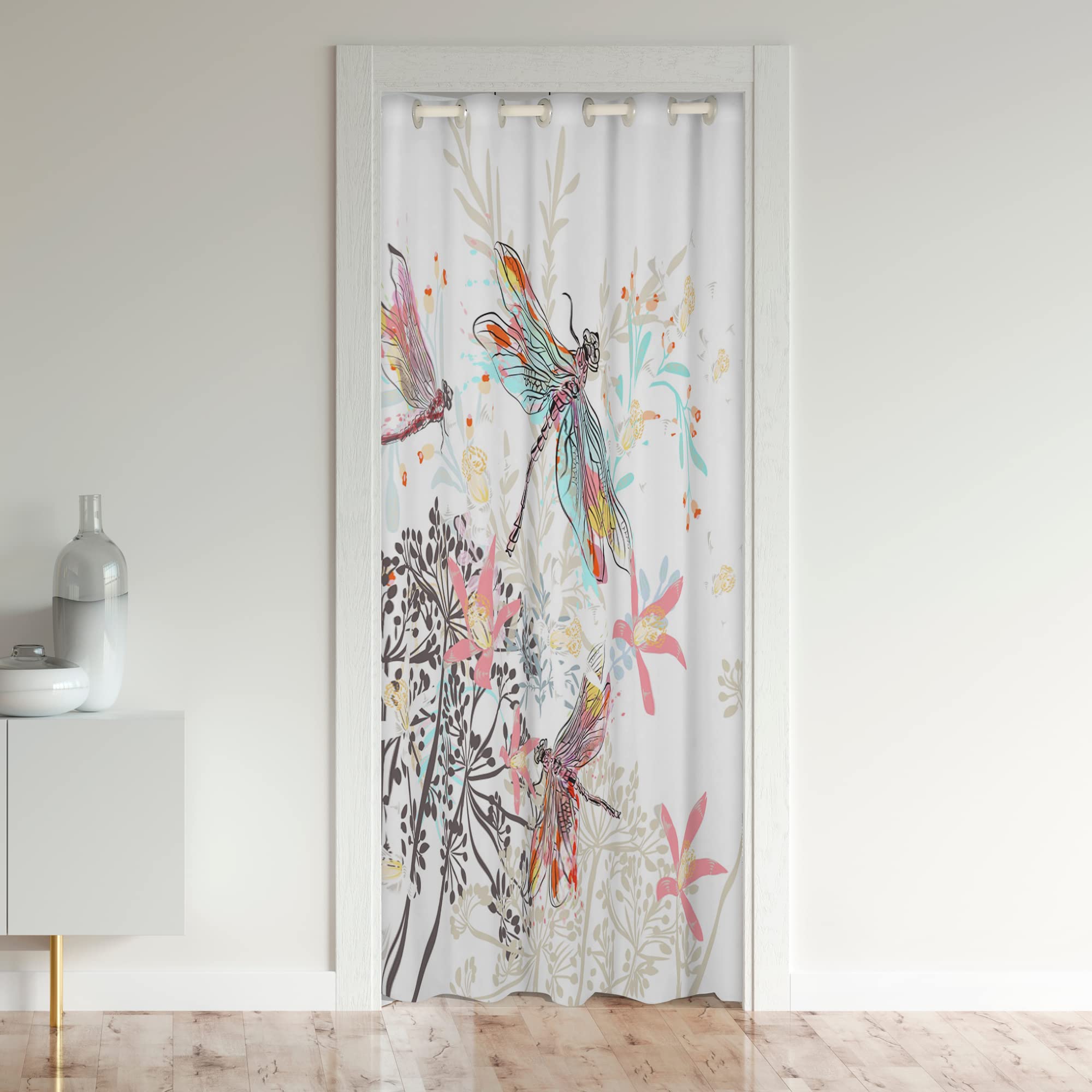 Loussiesd Dragonfly Door Curtain for Doorway Privacy 86x203cm 1 Panel Kawaii Animal Closet Door Cover Curtain for Bedroom Living Room Gifts for Women White Window Treatments