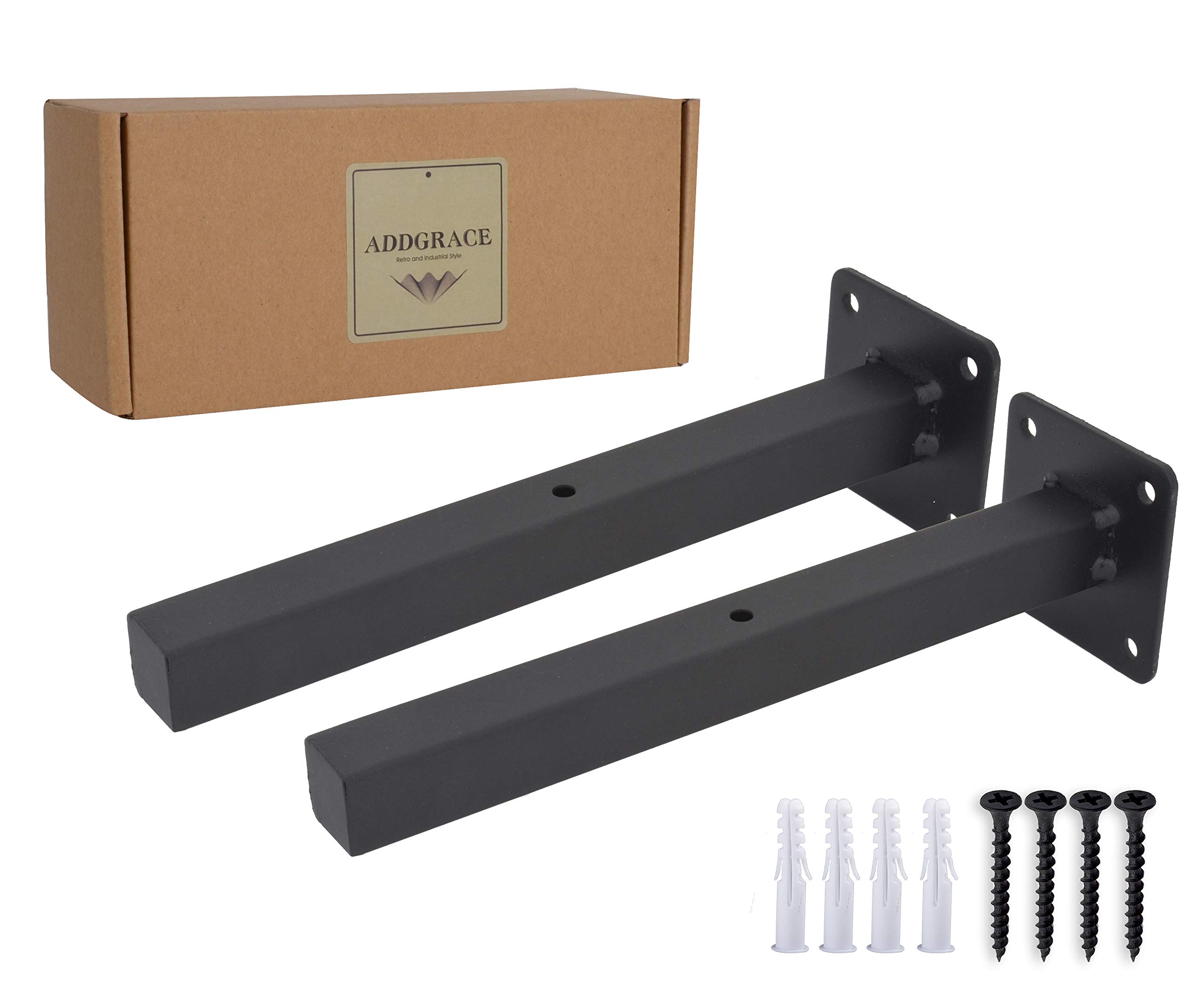 Industrial Black Floating Shelf Brackets Retro Wall Mounted Shelf Supports Includes Screws & Wall Anchorsby AddGrace (6 Inch, Square)
