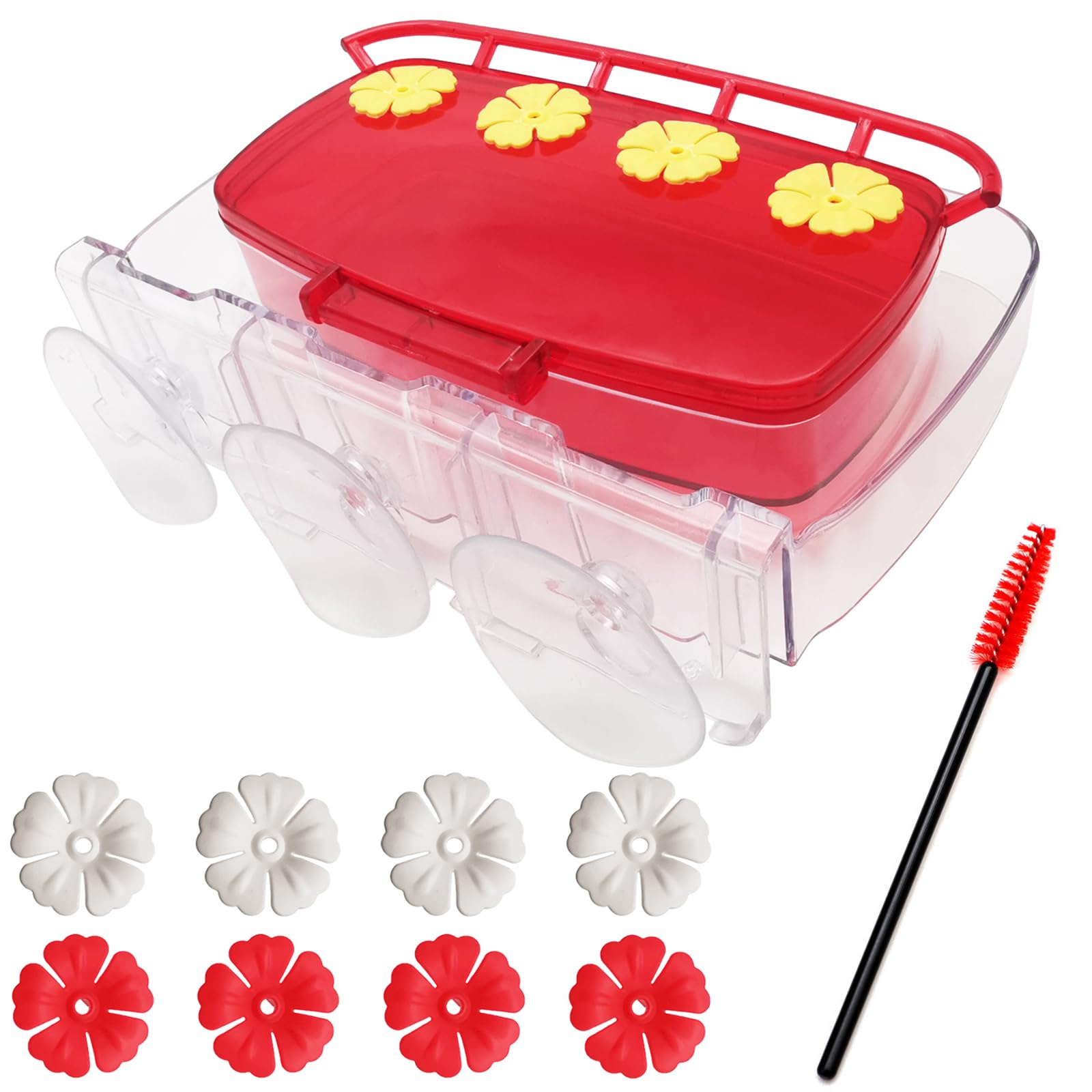 Window Hummingbird Feeders, CTRICALVER Transparent PC hanging suction cup Humming bird feeder, Mini Flower Creative bird feeder(20 x 13.5 x 5cm) with Cleaning Brush for Garden Window Railing Outdoor