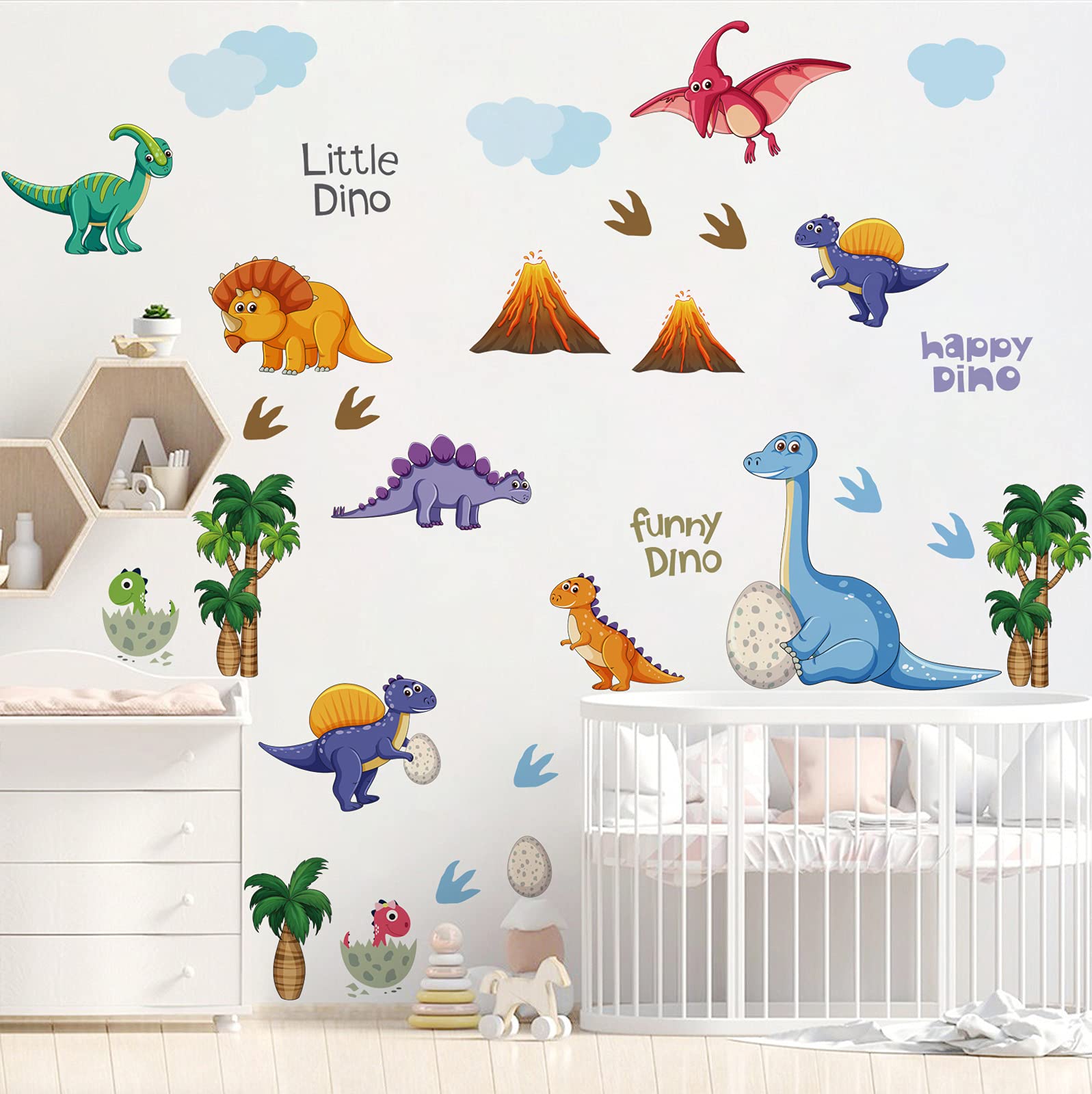 Runtoo Dinosaur Wall Decals Dino Adventure Wall Stickers Kids Boys Baby Nursery Bedroom Wall Décor