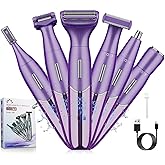 Electric Razor for Women,6 in 1 Women's Bikini Trimmer Shaver for Women & Men Pubic Hair, Private Area, Legs, Eyebrow,Face, Nose, Eyebrow, Body Hair Removal IPX5 Waterproof Wet & Dry