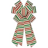 ALIBBON Large Christmas Bows for Wreaths, Christmas Wreath Bows, Glitter Red White Green Stripe Bows for Front Door, Christmas Decor, Christmas Tree Topper Bows for Indoor Outdoor Holiday Decorations