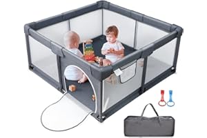 Joypony Baby Playpen, (50x50x27inch) Large Playpen for Babies and Toddlers, Sturdy Safety Play Yard for Infant, Indoor & Outdoor Play Pen with Gate, Baby Fence with Soft Breathable Mesh, Hand Rings