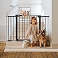 Babelio Metal Baby Gate, 29-48" Auto Close Easy Install Pet Gate, Extra Wide Walk Thru Child Safety Gate, Pressure Mounted Dog Gate for Doorways and Stairs, with Y Spindle Rods, Black