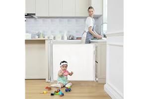 NAIMORUI Retractable Baby Gate, Baby Gate for Doorways & Stairs 35" Tall, Extends up to 55" Wide, Pressure Mounted, Easy Walk-Thru Design, Child & Pet Friendly, White