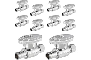 10-PCs HeSun Pex Straight Stop Valve, 1/2" PEX x 3/8" OD Compression Straight Stop, 1/4 Turn Shut Off Valve for Bathroom, ASTM F1807(VALVE085-10)