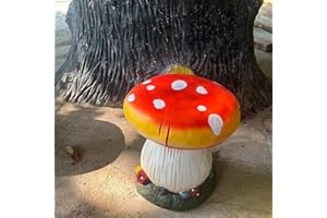 Small Mushroom Shape Ottoman, Outdoor Garden Resin Decorative Mushroom Stool (Orange)