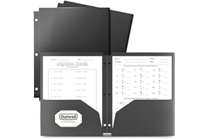 Dunwell Plastic 2-Pocket Folders for 3-Ring Binders, (3 Pack, Black) 3 Hole Punched, Divider Folder for Notebooks, Heavy Duty Poly, Fits 8.5x11 Sheets, Includes Labels