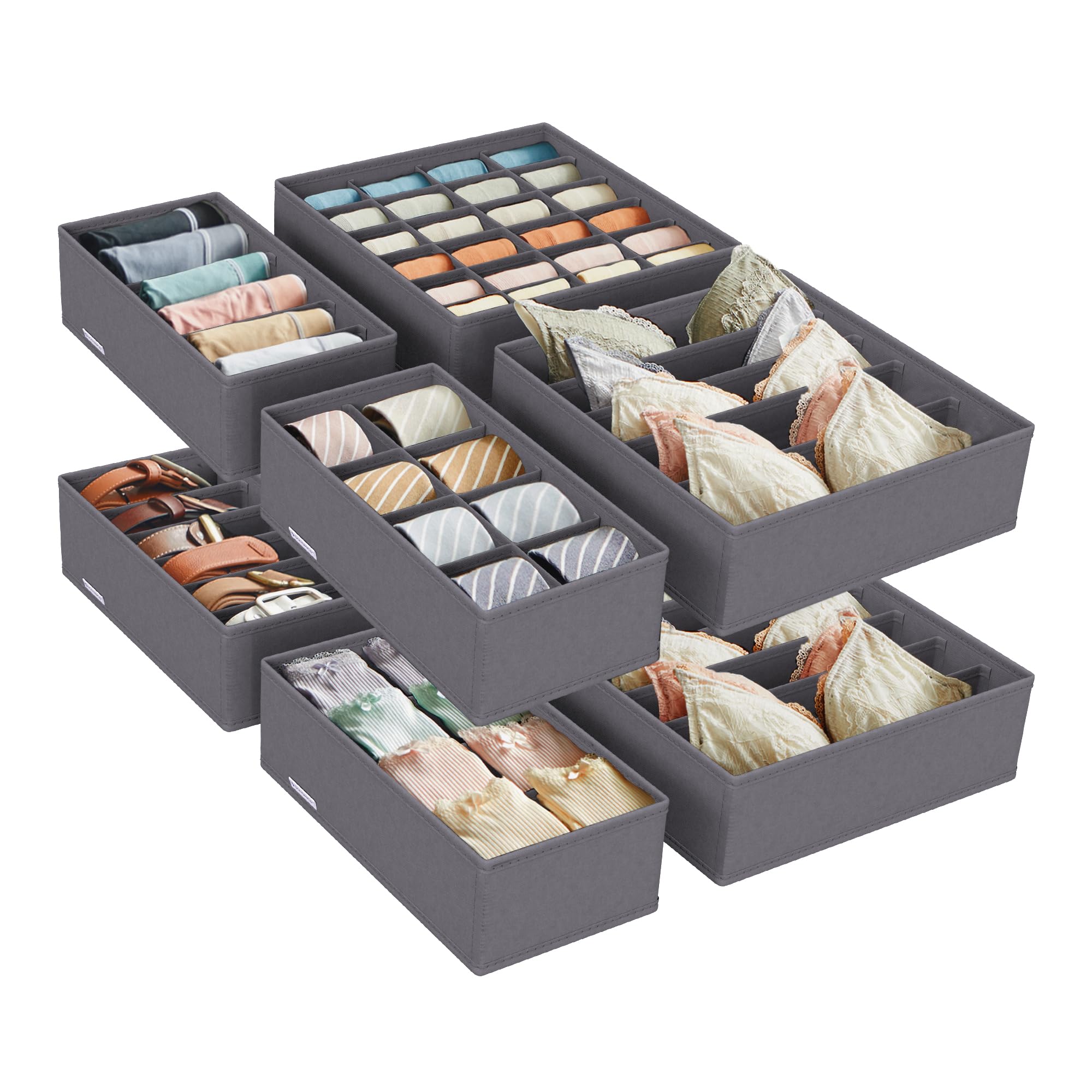 SONGMICS Set of 8 Underwear Drawer Organisers, Drawer Dividers, Foldable, for Bras Undies Socks Ties, Fabric Storage Boxes for Closet Wardrobe Shelves, Slate Grey RUS08GY