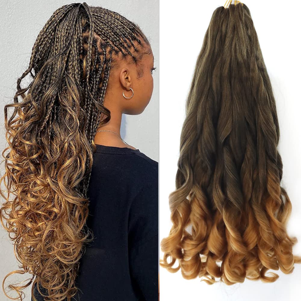 22 inch French Curl Braiding Hair 8 Pack Loose Wavy Spiral Curl Braids Crochet Hair Deep Wave Synthetic Extensions Pre Stretched Bouncy Braiding Hair(22 Inches, T27#) — image 1