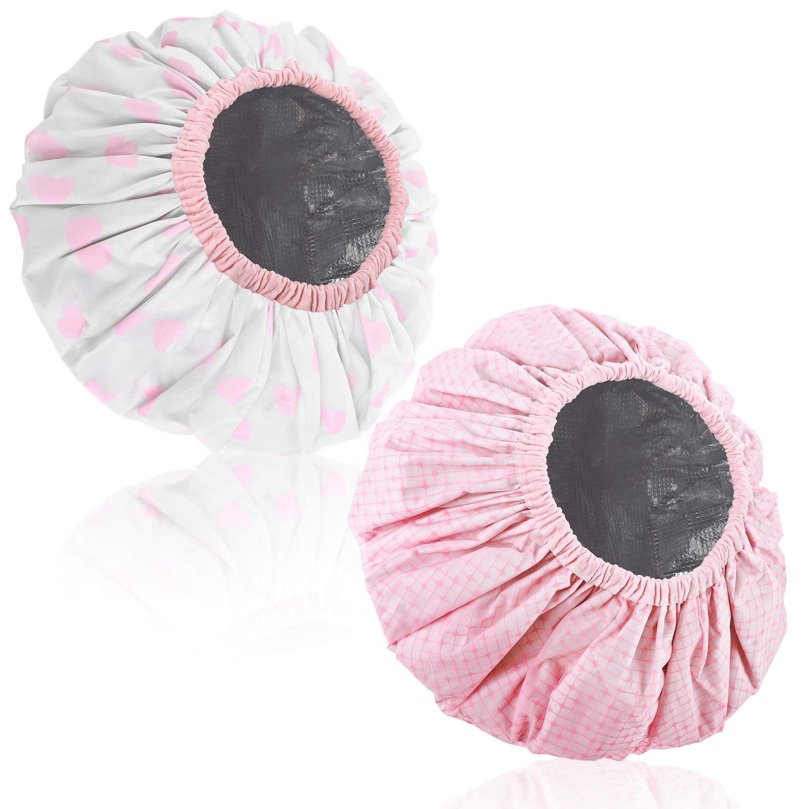 2 Pcs Deep Conditioning Hair Caps, Waterproof Double Layer Heat Steamer Cap, Large Hot Oil Hair Treatment Caps, Reusable Shower Caps Processing Caps for Long Thick Hair(Pink Series)