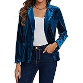 MINTLIMIT Velvet Blazer for Women Casual Work Office Long Sleeve Notched Lapel Button Blazer Jacket with Pockets Outerwear