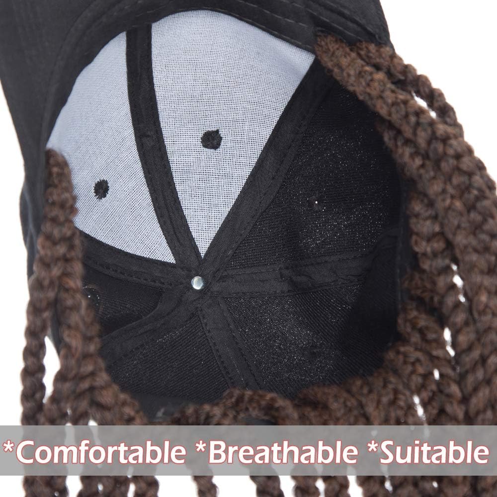 Box Braids Hair Extensions Wig With Baseball Hat Attached Synthetic Hairpiece Cap Hair Wigs (18", Black & Brown) - Image 5