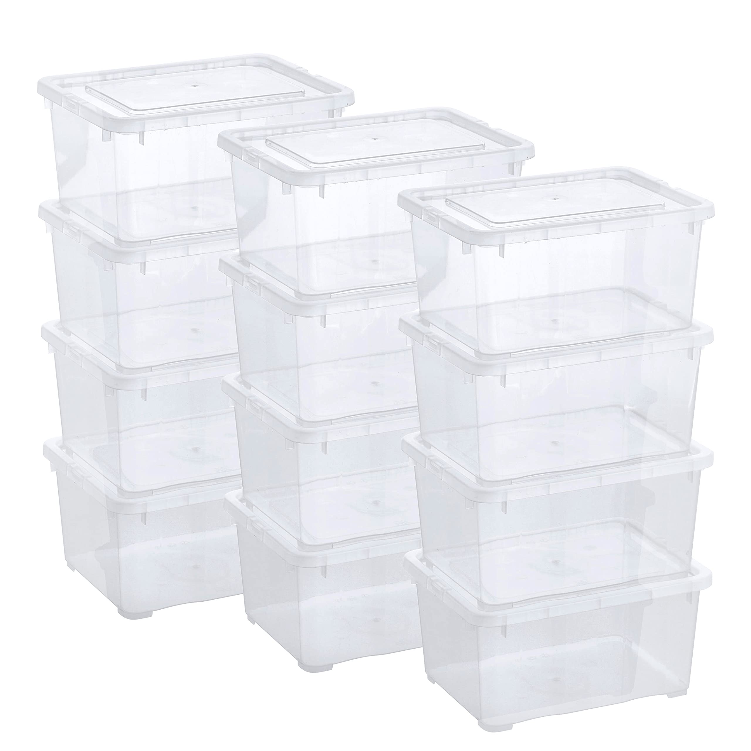 Grizzly 12 x Small Organizing Boxes with Lids - 1.7 Litre - 7.5x5.7x3.5 inch (19x14.5x9 cm) - Stackable Clear Containers - Transparent Organiser