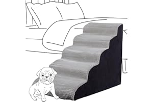 MALOROY Dog Stairs 24 inches for High Beds, Dog Stairs for Small Large Dogs to Bed 24-28 inches Tall, 5 Tier Foam Dog Stairs for High Bed 26 inches, Non-Slip Dog Ramps for Older Dogs Cats, Grey