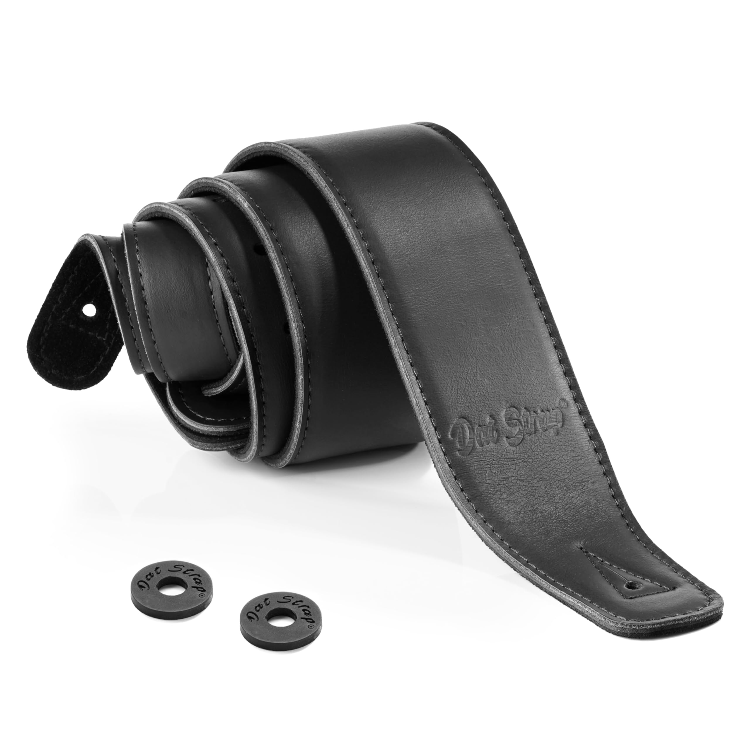 Dat Strap Black Leather Guitar Strap 100% Handmade Adjustable Real Leather | Padded Layer for Comfort | Extra Long | for Electric, Acoustic, Bass and Classical Guitar