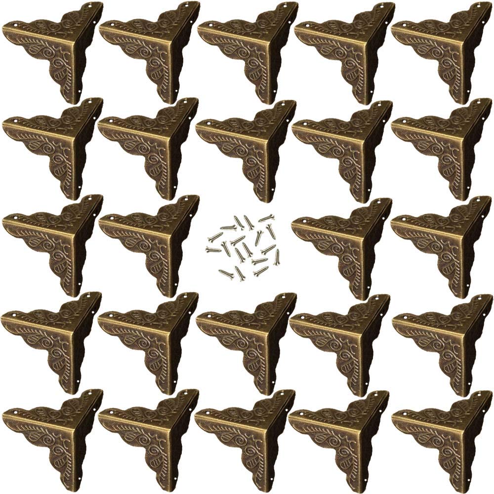 24 pcs Antique Bronze Corner,Protectors Bronze Wooden Box Furniture Table Corner Decorative,Including96 Matching Nails
